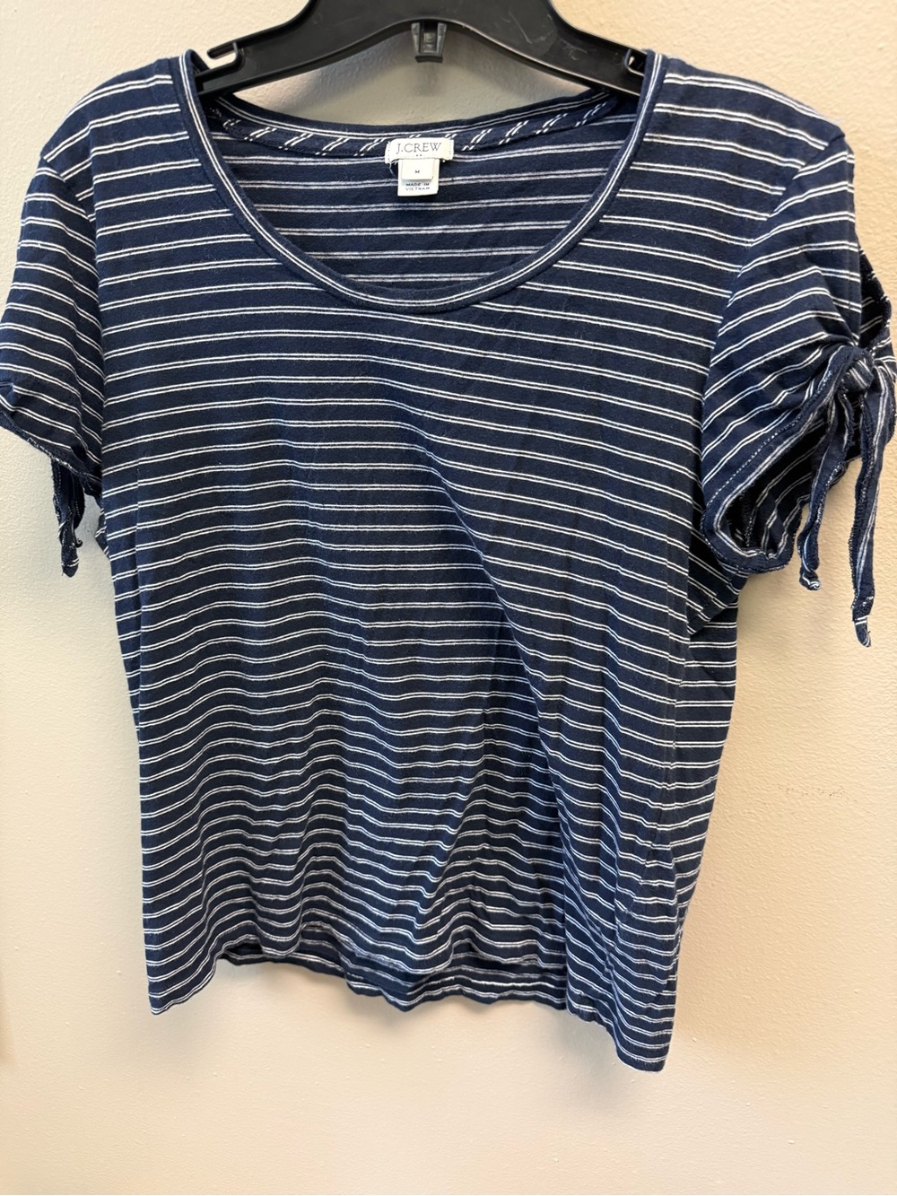 J. Crew Navy and White Striped Short-Sleeve Tie-Sleeve Tee